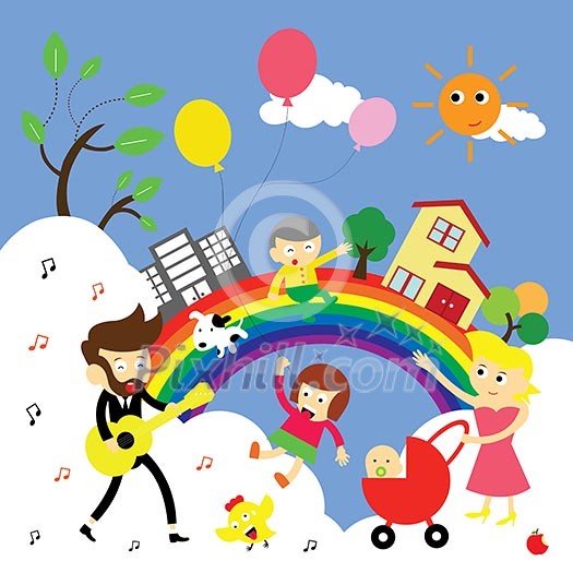 family happy time vector cartoon