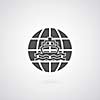ship and globe logo design on gray background 