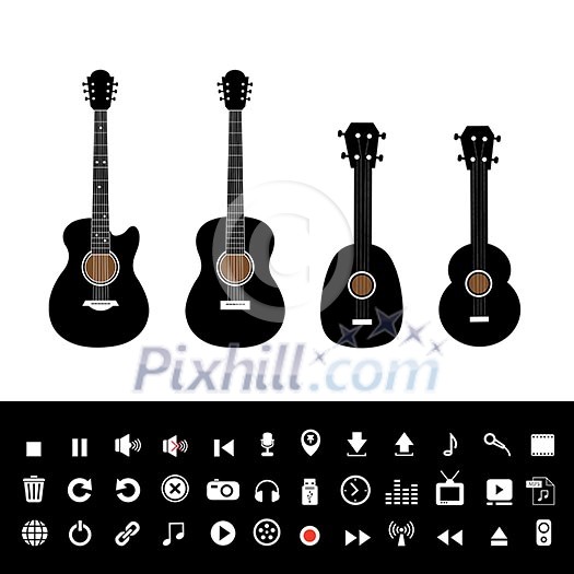acoustic guitar and electric guitar for music set 