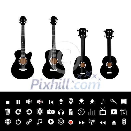 acoustic guitar and electric guitar for music set acoustic guitar and electric guitar for music set