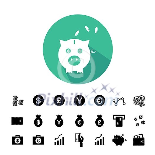 money and financial vector icon set 