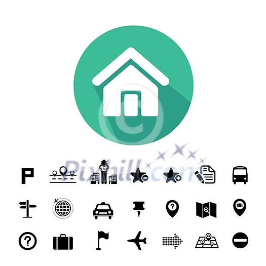map and location icons on white background map and location icons on white background