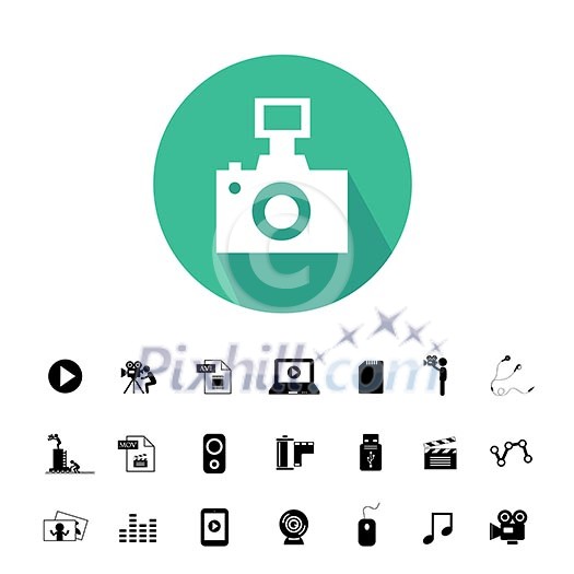 camera and media vector icon set