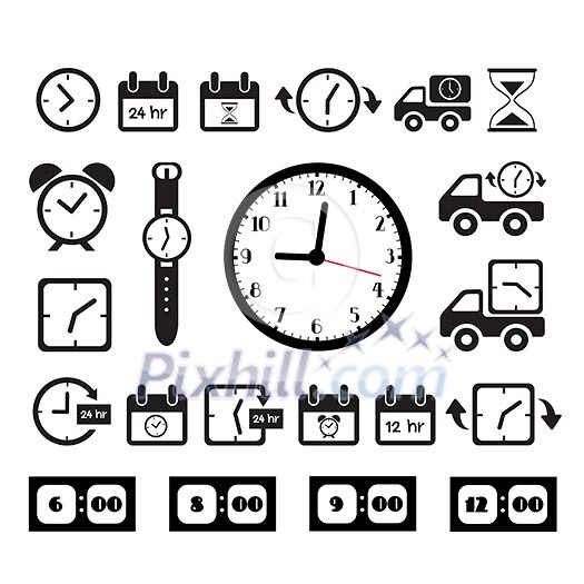 clocks icons on white background clocks icons on white background