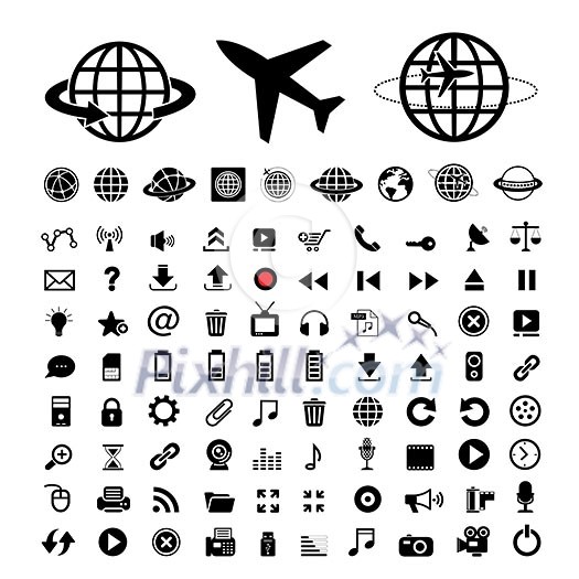 plane and globe vector icons set 