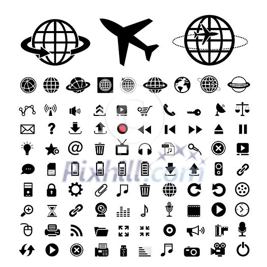 plane and globe vector icons set plane and globe vector icons set