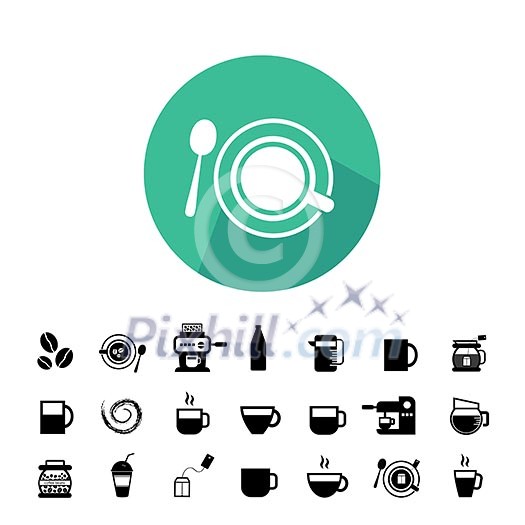 cup and coffee vector icon set  