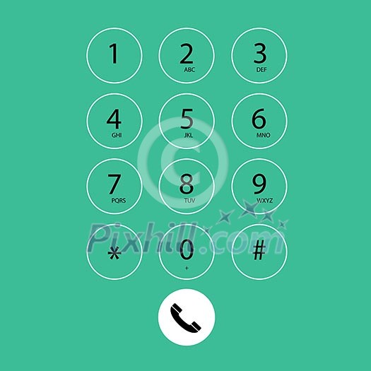 vector flat keypad for phone on green background 