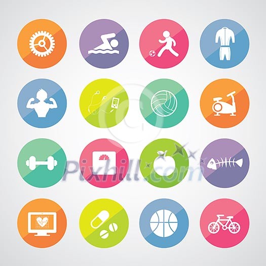 sports and healthy vector icons set 