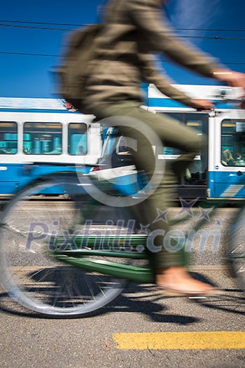 City transportation concept - commuting methods - on bike, by car, by bus, your choice City transportation concept - commuting methods - on bike, by car, by bus, your choice