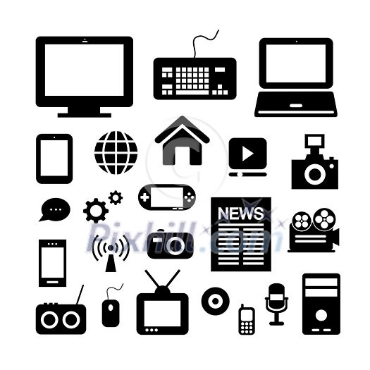 media and technology symbol on white background  