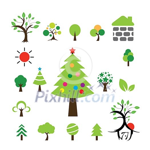 vector christmas tree  icon set 