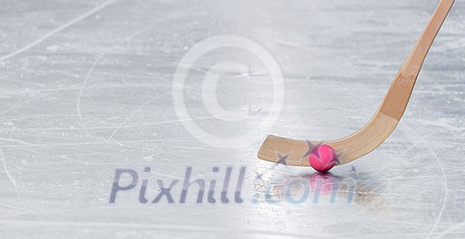 Bandy Stick and Bandy Ball on ice
