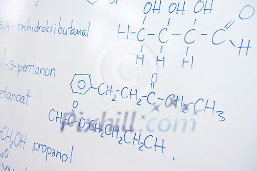 abstract science and chemical molecule structure on white board in school classroom background abstract science and chemical molecule structure on white board in school classroom background
