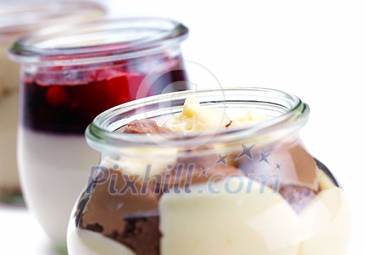 tasty dessert glass cup with fruits and chocolate tasty dessert glass cup with fruits and chocolate