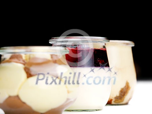 tasty dessert glass cup with fruits and chocolate