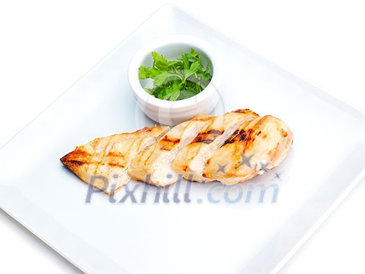 chicken grill food meat sliced isolated on white background chicken grill food meat sliced isolated on white background