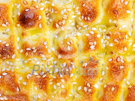 Homemade traditional Turkish meal pide stuffed with meat cheese,  and sauce isolated on white background