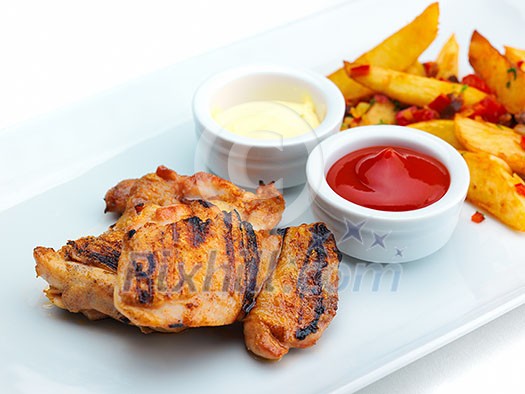 chicken grill food meat sliced isolated on white background chicken grill food meat sliced isolated on white background