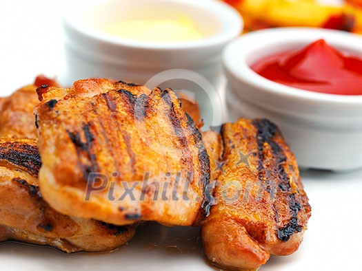 chicken grill food meat sliced isolated on white background