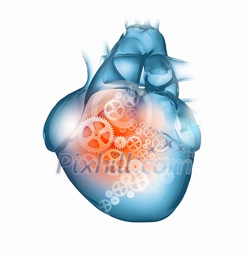 Human heart image with mechanisms. Health and medicine