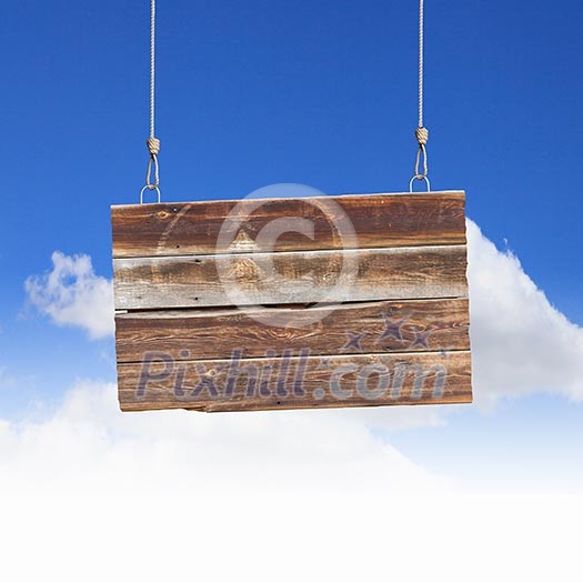 Image of wooden hanging blank banner. Place for text Image of wooden hanging blank banner. Place for text