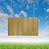 Image of wooden hanging blank banner. Place for text