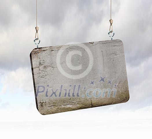 Image of cement blank banner hanging on ropes Image of cement blank banner hanging on ropes