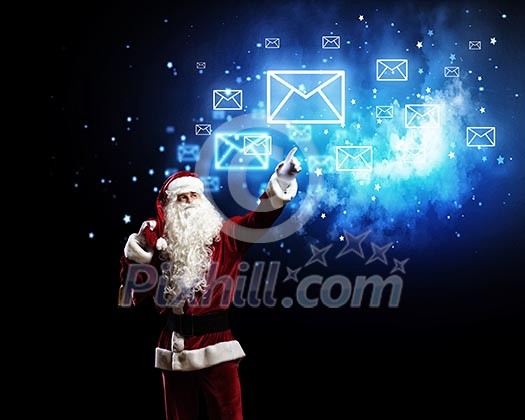 Image of Santa Claus in red costume. Communication concept