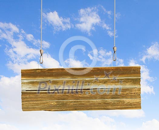 Image of wooden hanging blank banner. Place for text Image of wooden hanging blank banner. Place for text