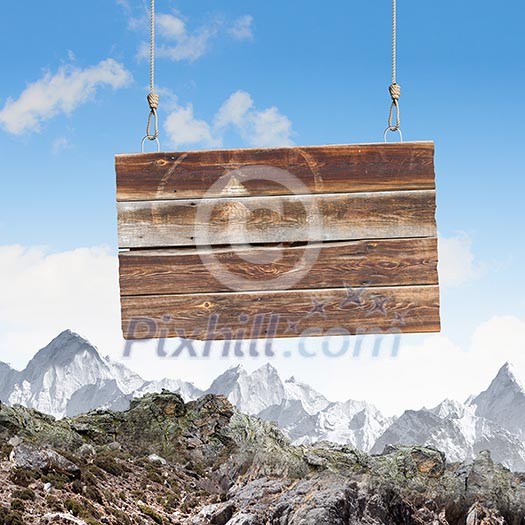 Image of wooden hanging blank banner. Place for text Image of wooden hanging blank banner. Place for text