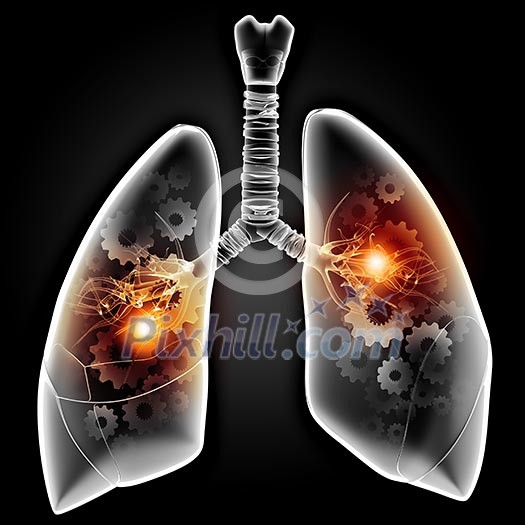 Human lungs with mechanisms. Health and medicine