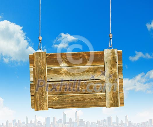 Image of wooden hanging blank banner. Place for text Image of wooden hanging blank banner. Place for text
