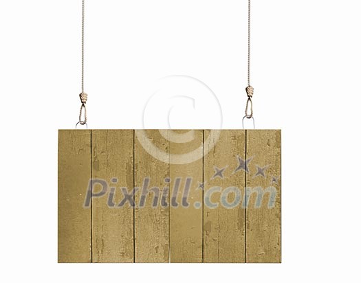 Image of wooden hanging blank banner. Place for text