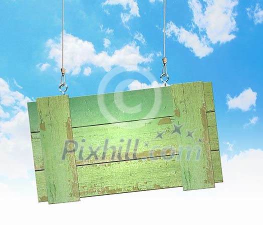 Image of wooden hanging blank banner. Place for text Image of wooden hanging blank banner. Place for text