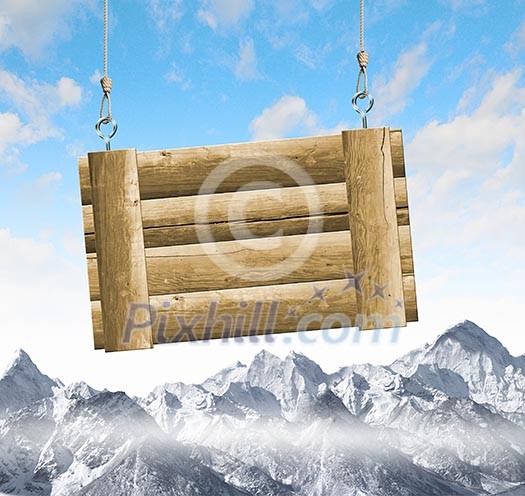 Image of wooden hanging blank banner. Place for text Image of wooden hanging blank banner. Place for text