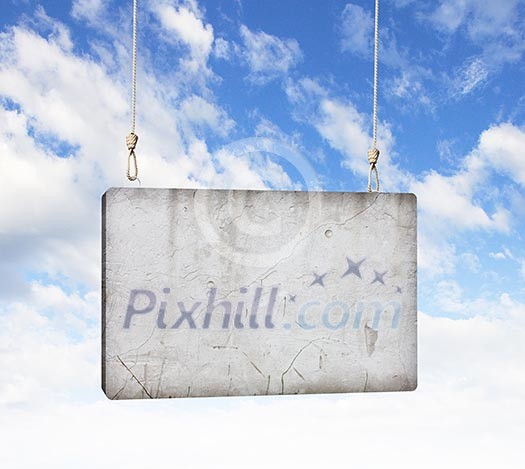 Image of cement blank banner hanging on ropes Image of cement blank banner hanging on ropes