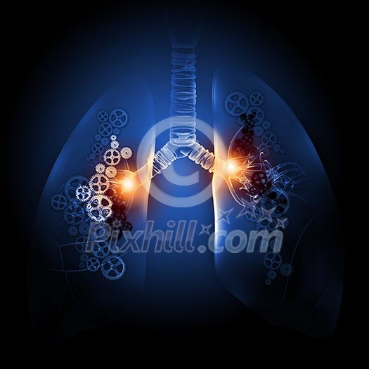 Human lungs with mechanisms. Health and medicine