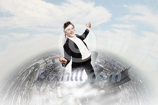 Young funny businessman wearing tie around head Young funny businessman wearing tie around head