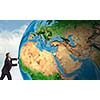 Businessman pushing big Earth planet. Elements of this image are furnished by NASA