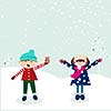 Vector of cute boy and girl elated of winter and snow fall