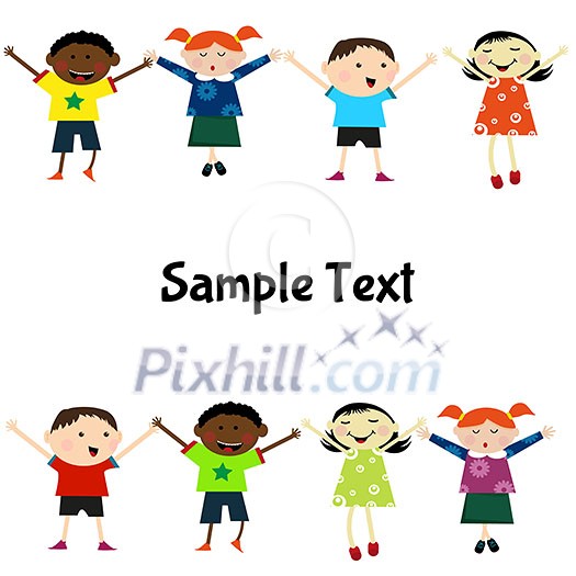 Joyful multi ethnic children cheering side by side Joyful multi ethnic children cheering side by side