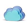 Cloud computing creative concept - blue glossy metallic clouds isolated on white
