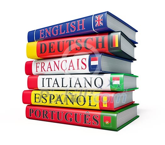 Foreign language study concept background - stack of dictionaries isolated on white background Foreign language study concept background - stack of dictionaries isolated on white background