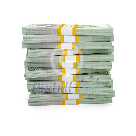 Creative business finance making money concept - stack of new 100 US dollars 2013 edition banknotes bills bundle isolated on white background Creative business finance making money concept - stack of new 100 US dollars 2013 edition banknotes bills bundle isolated on white background