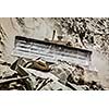 Bulldozer doing mountain road construction in Himalayas. Himachal Pradesh, India