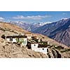 Himalayan village in mountains. Dhankar village, Spiti valley, Himachal Pradesh, India