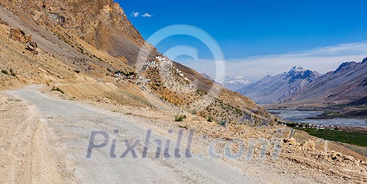 Panorama of road to Ki Monastery. Spiti Valley, Himachal Pradesh, India Panorama of road to Ki Monastery. Spiti Valley, Himachal Pradesh, India