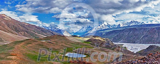 Himalayan landscape panorama. Spiti valley, Himachal Pradesh, India Himalayan landscape panorama. Spiti valley, Himachal Pradesh, India