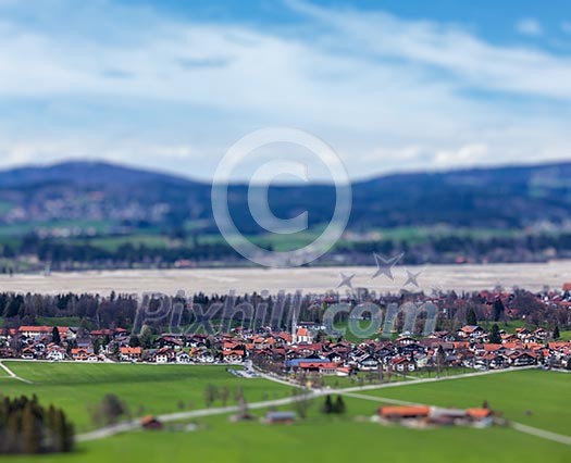 German countryside and village with tilt shift toy effect shallow depth of field. Bavaria, Germany German countryside and village with tilt shift toy effect shallow depth of field. Bavaria, Germany